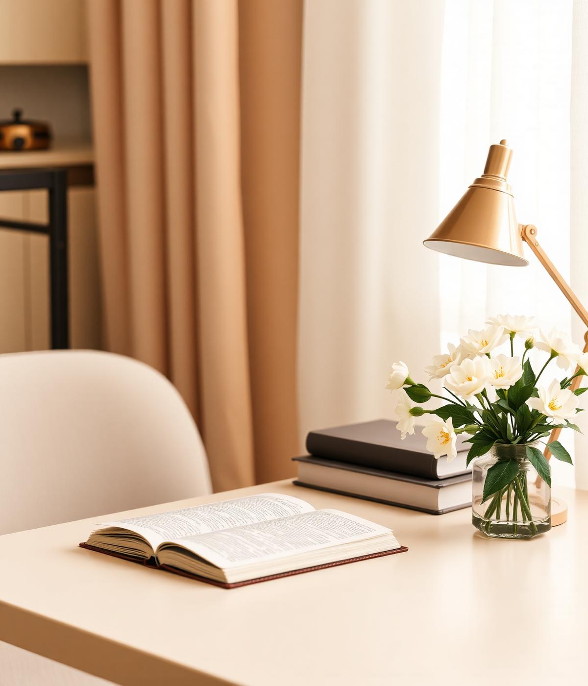 A warm, sunlit workspace